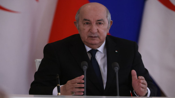 MOSCOW, RUSSIA - JUNE 15: (RUSSIA OUT) Algerian President Abdelmajid Tebboune delivers speech during a press conference with Algerian President Abdelmajid Tebboune (not pictured) at the Grand Kremlin Palace on June 15, 2023, in Moscow, Russia. Algerian President Tebboune is having a wide state visit to Russia. (Photo by Contributor/Getty Images)